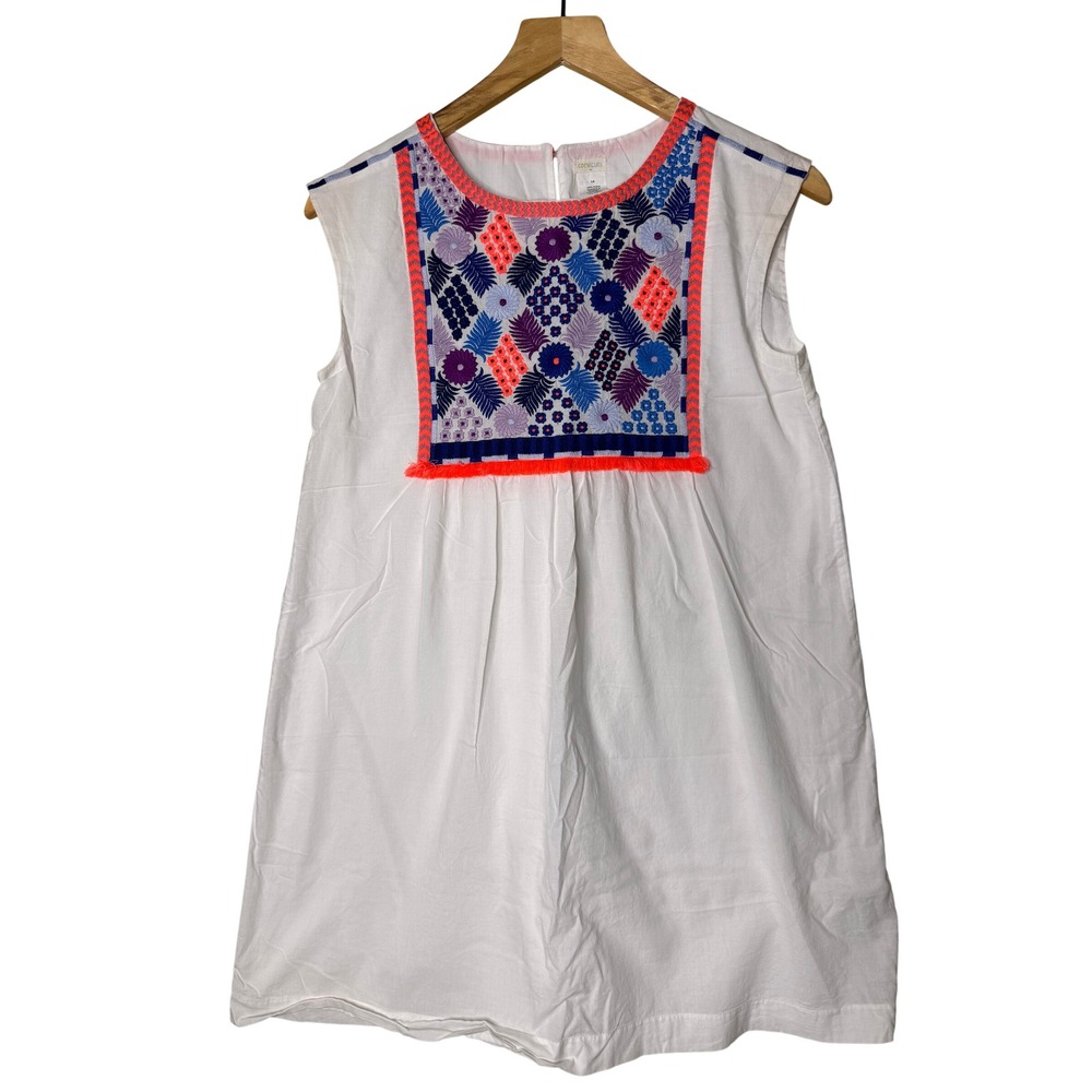 Crewcuts Girls White Embroidered Sleeveless Shift Dress Fringe Trim Size 14